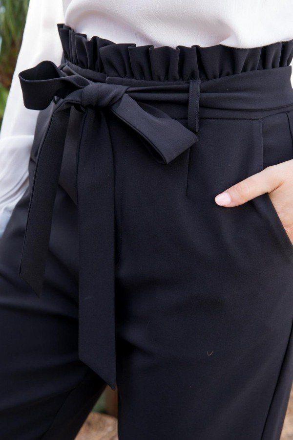 Ruffle High Waist Belt Side Pocket Front Zipper Solid Pants | Mixtshop LLC