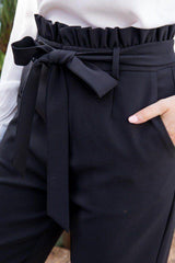 Ruffle High Waist Belt Side Pocket Front Zipper Solid Pants | Mixtshop LLC