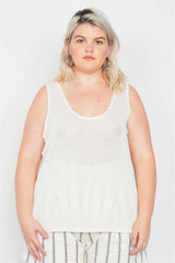 Plus Size Sheer Ivory Ribbed Causal Tank Top | Mixtshop LLC