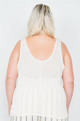 Plus Size Sheer Ivory Ribbed Causal Tank Top | Mixtshop LLC