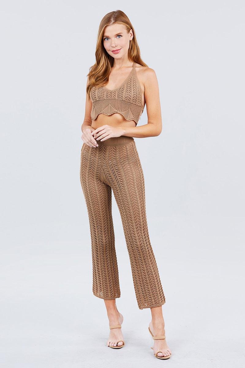 Flare Long Fishnet Sweater Pants | Mixtshop LLC