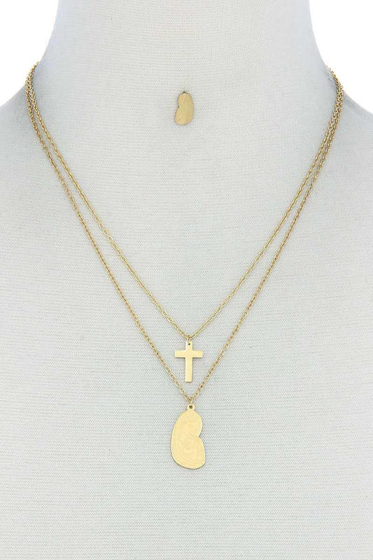 Stylish Double Layer Cross And Mary Necklace And Earring Set | Mixtshop LLC