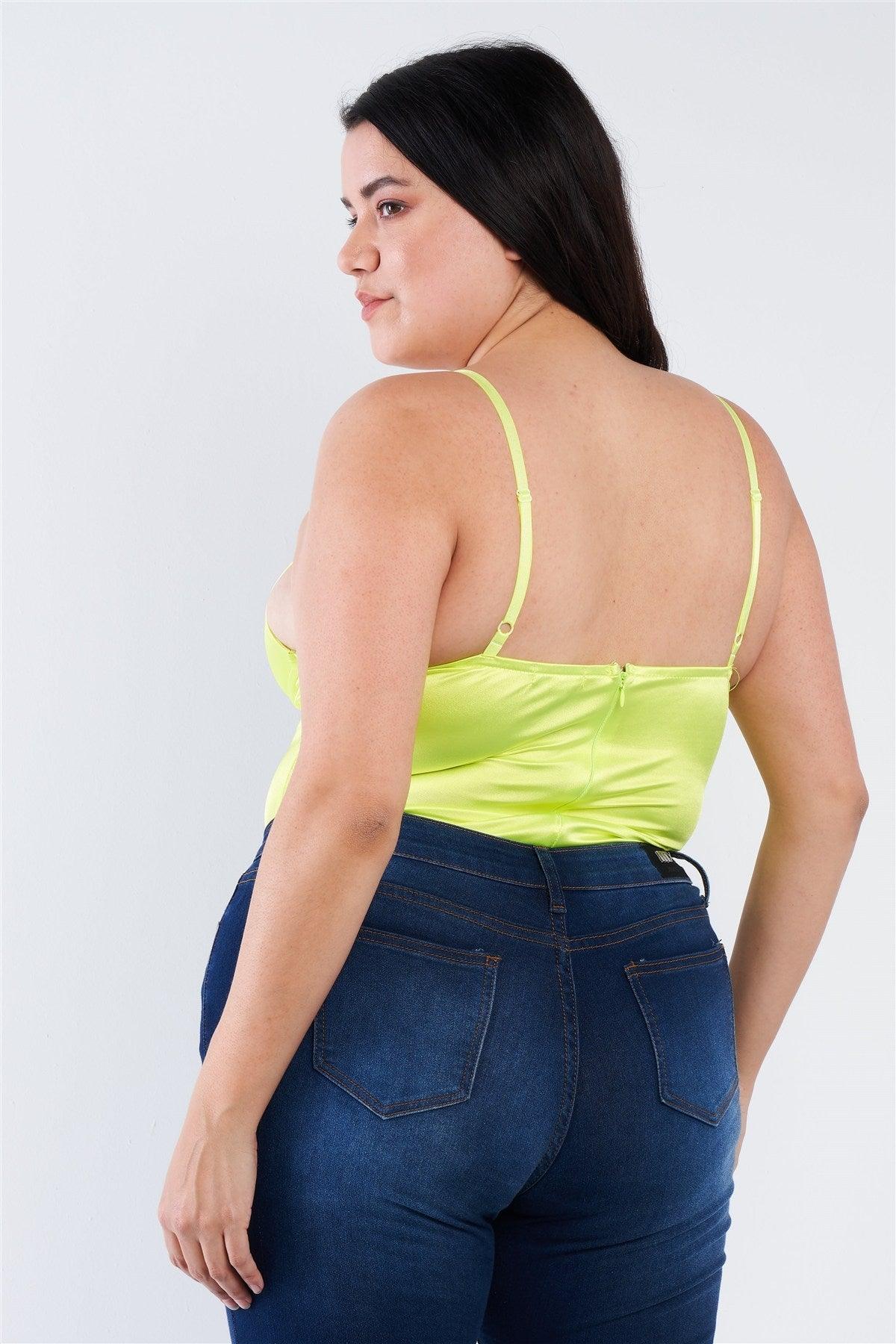 Plus Size Silk Chain Spaghetti Strap High Thong Center Cut Out Bodysuit | Mixtshop LLC