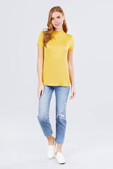 Short Sleeve Mock Neck Rayon Spandex Rib Top | Mixtshop LLC