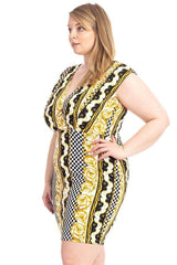 Plus Size Boarder Print V-neck Bodycon Dress | Mixtshop LLC
