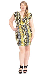 Plus Size Boarder Print V-neck Bodycon Dress | Mixtshop LLC