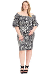 Plus Size Animal Print Crepe Stretch Bodycon Dress | Mixtshop LLC