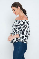 Long Sleeves Off Shoulder Neckline Printed Shirt | Mixtshop LLC