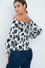 Long Sleeves Off Shoulder Neckline Printed Shirt | Mixtshop LLC