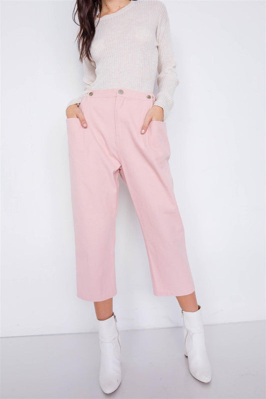 Pastel Chic Solid Ankle Wide Leg Adjustable Snap Waist Pants | Mixtshop LLC