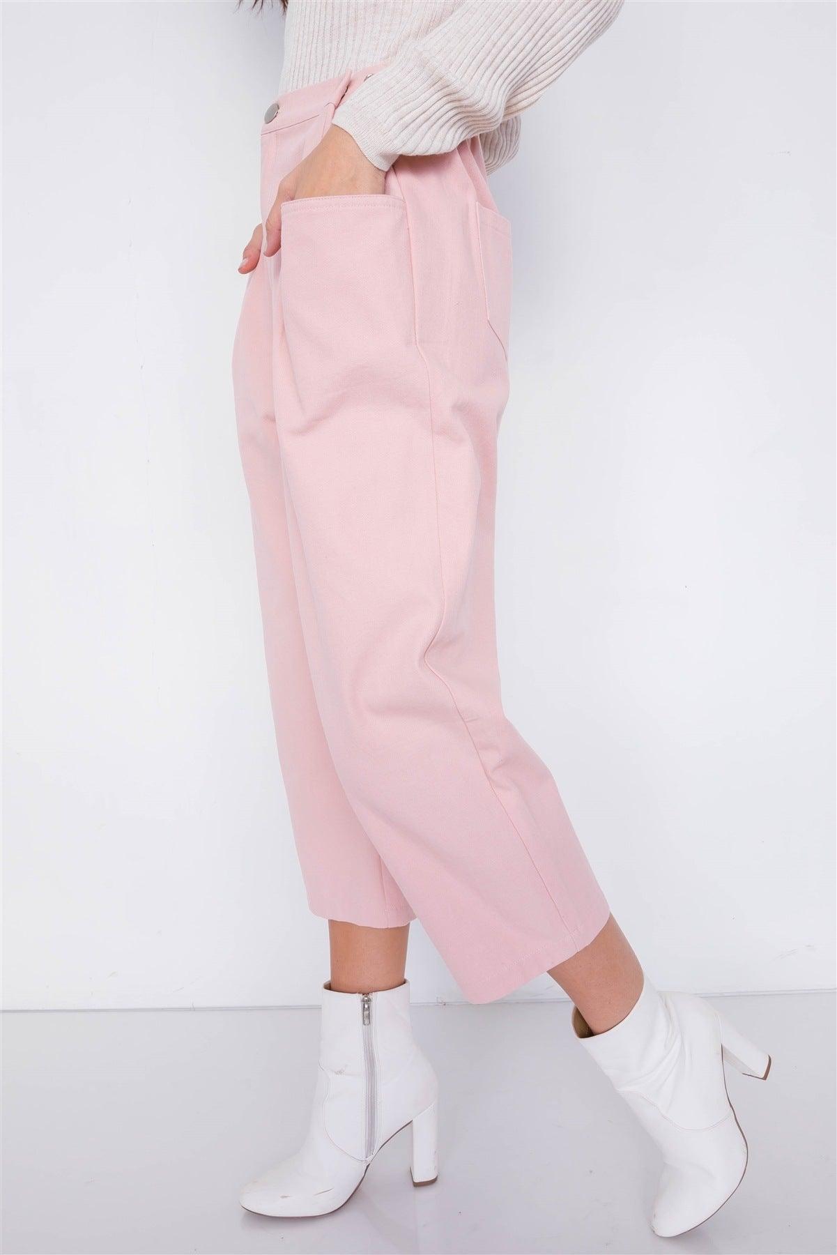 Pastel Chic Solid Ankle Wide Leg Adjustable Snap Waist Pants | Mixtshop LLC