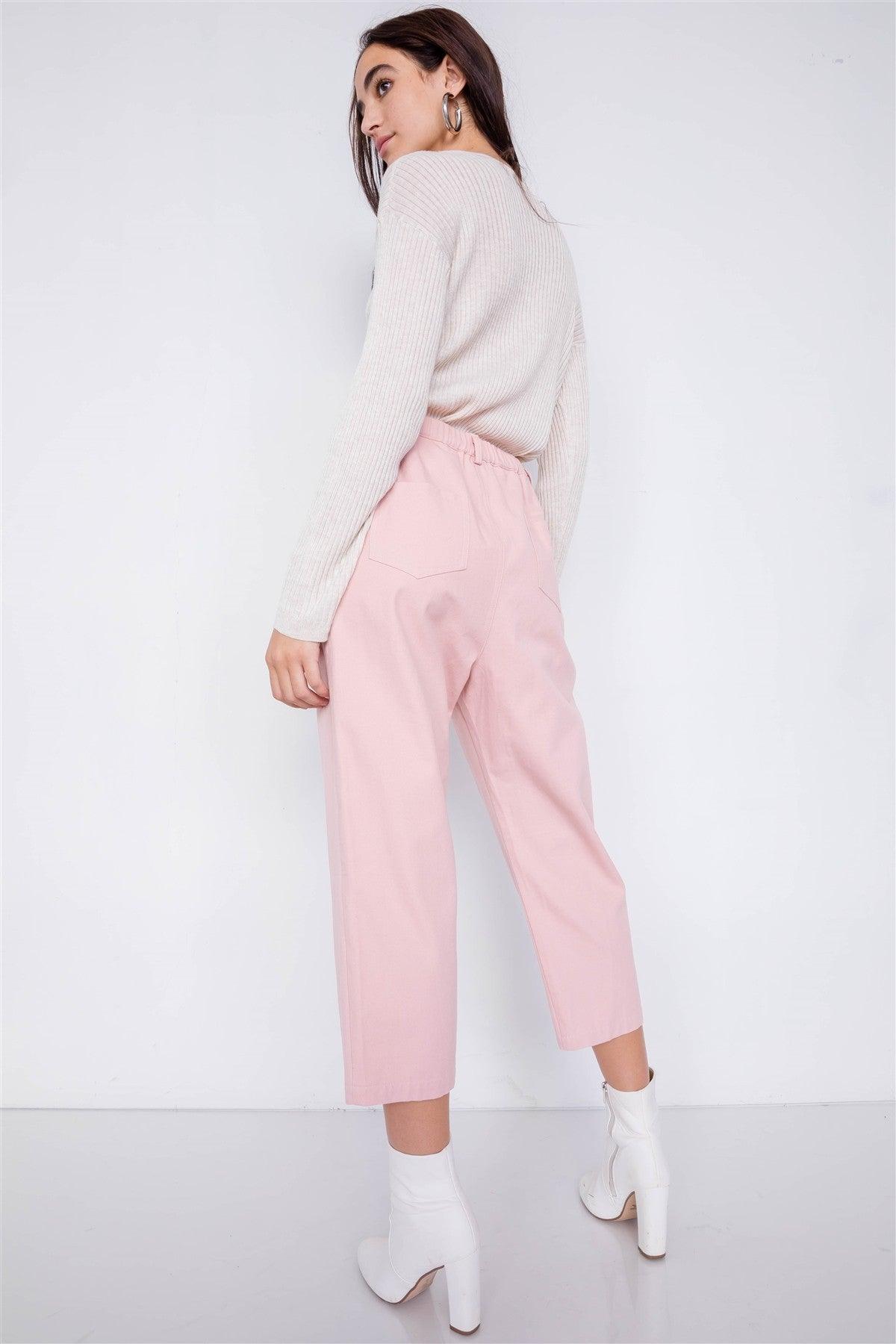 Pastel Chic Solid Ankle Wide Leg Adjustable Snap Waist Pants | Mixtshop LLC