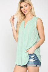 Sleeveless Lace Trim Tunic Top With Scoop Hem | Mixtshop LLC