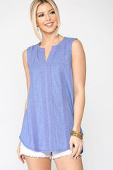 Sleeveless Lace Trim Tunic Top With Scoop Hem | Mixtshop LLC