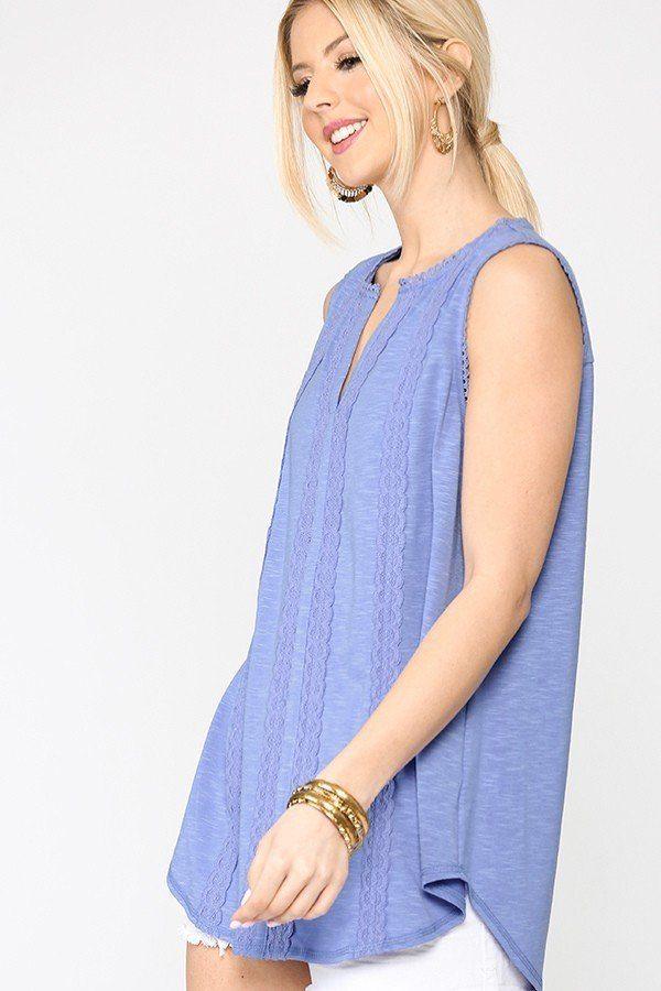 Sleeveless Lace Trim Tunic Top With Scoop Hem | Mixtshop LLC