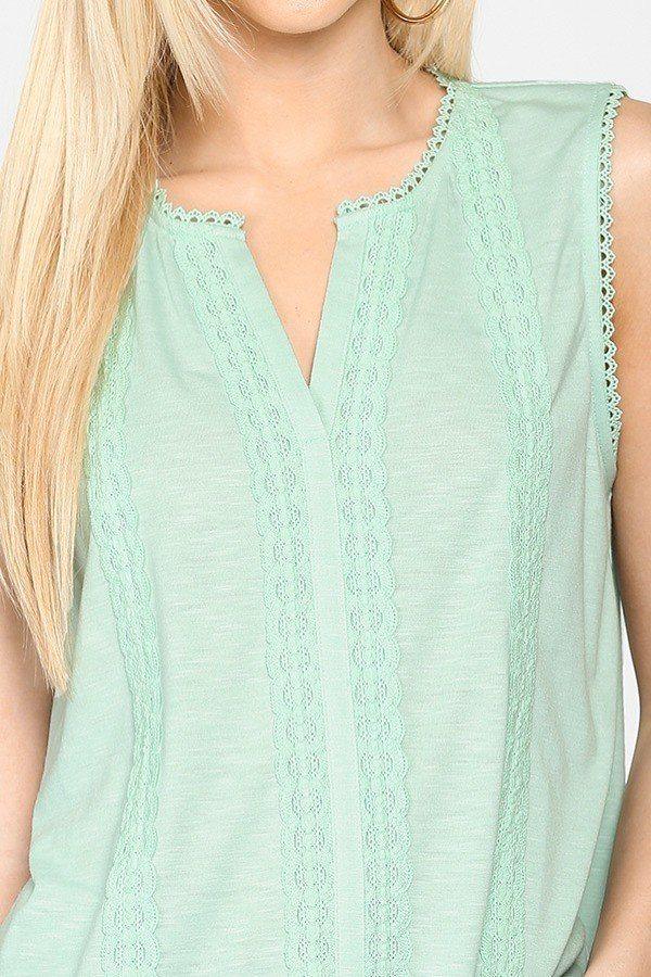 Sleeveless Lace Trim Tunic Top With Scoop Hem | Mixtshop LLC