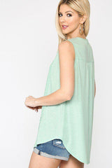 Sleeveless Lace Trim Tunic Top With Scoop Hem | Mixtshop LLC
