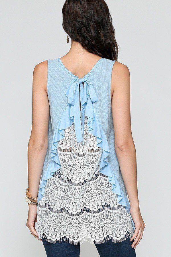 Sleeveless Back Lace Ruffle Detail Tank Top | Mixtshop LLC