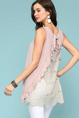 Sleeveless Back Lace Ruffle Detail Tank Top | Mixtshop LLC