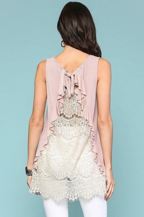 Sleeveless Back Lace Ruffle Detail Tank Top | Mixtshop LLC