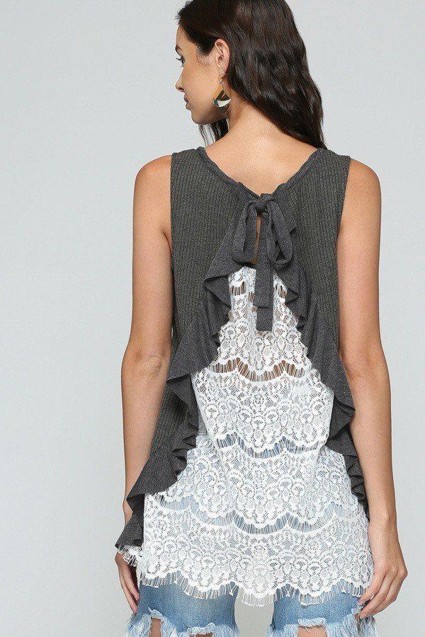 Sleeveless Back Lace Ruffle Detail Tank Top | Mixtshop LLC