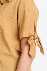 Short Sleeve Button Up Top With Tie Sleeve | Mixtshop LLC