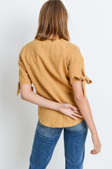 Short Sleeve Button Up Top With Tie Sleeve | Mixtshop LLC