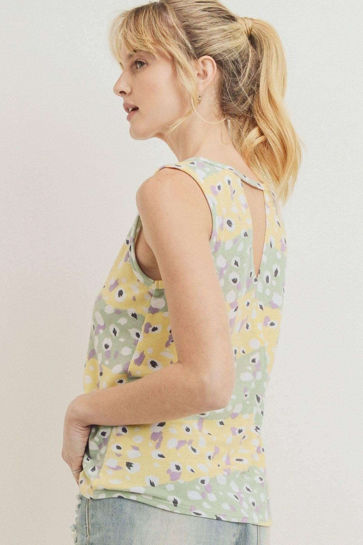 Printed Terry Back Opened Sleeveless Top | Mixtshop LLC