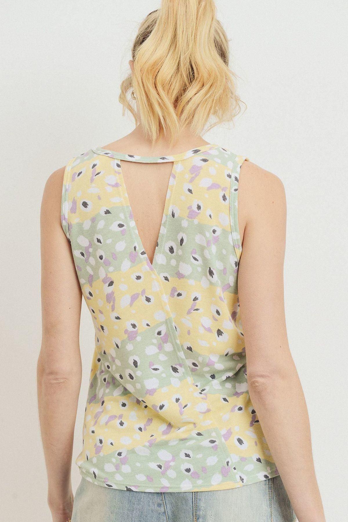 Printed Terry Back Opened Sleeveless Top | Mixtshop LLC