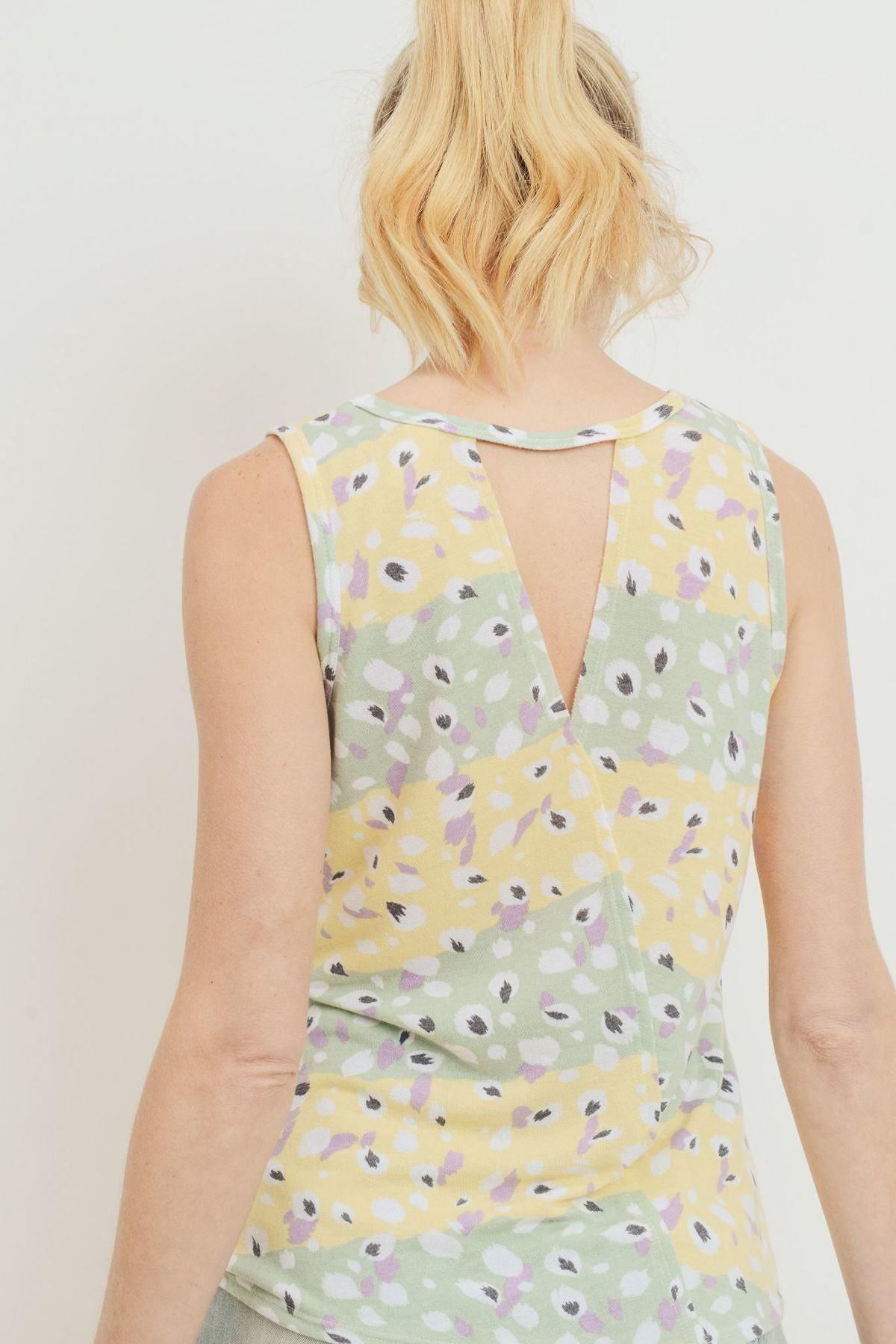 Printed Terry Back Opened Sleeveless Top | Mixtshop LLC