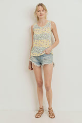 Printed Terry Back Opened Sleeveless Top | Mixtshop LLC