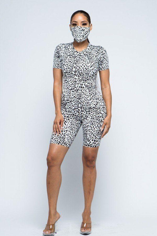 Brushed Short Sleeve Top And Biker Pants And Face Mask Set | Mixtshop LLC