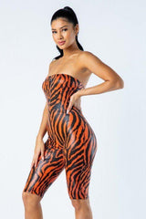 Zebra Print Tube Romper With Front O Ring Zipper Detail | Mixtshop LLC