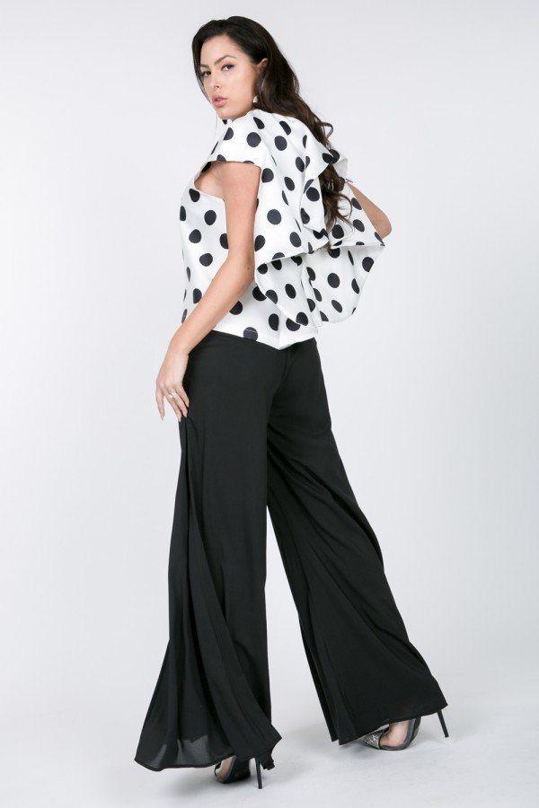 Cascade Ruffle Detail Polka Dot Print Top | Mixtshop LLC