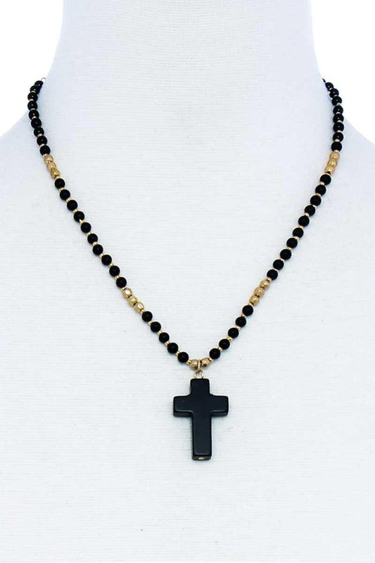 Chic Beaded And Cross Pendant Necklace | Mixtshop LLC