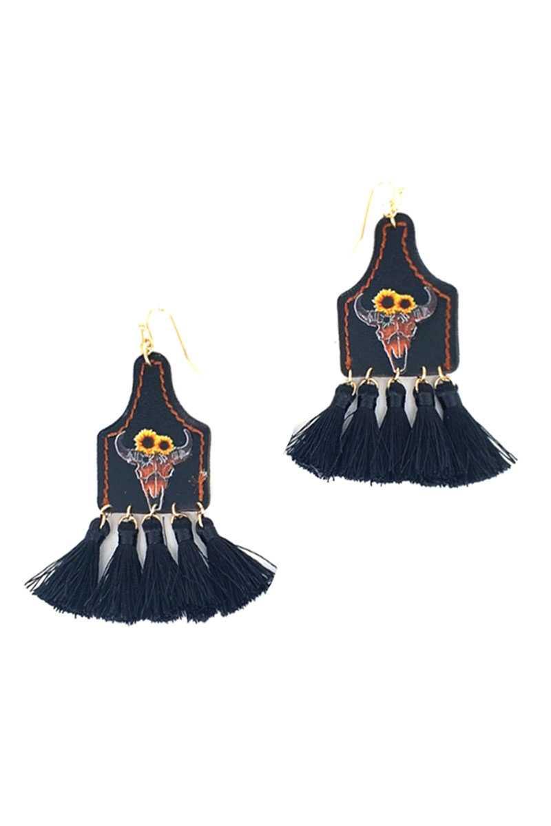 Stylish Western Cow Skull And Tassel Drop Earring | Mixtshop LLC
