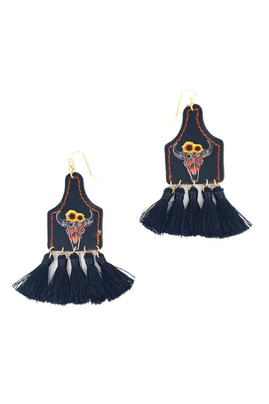 Stylish Western Cow Skull And Tassel Drop Earring | Mixtshop LLC