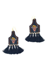 Stylish Western Cow Skull And Tassel Drop Earring | Mixtshop LLC