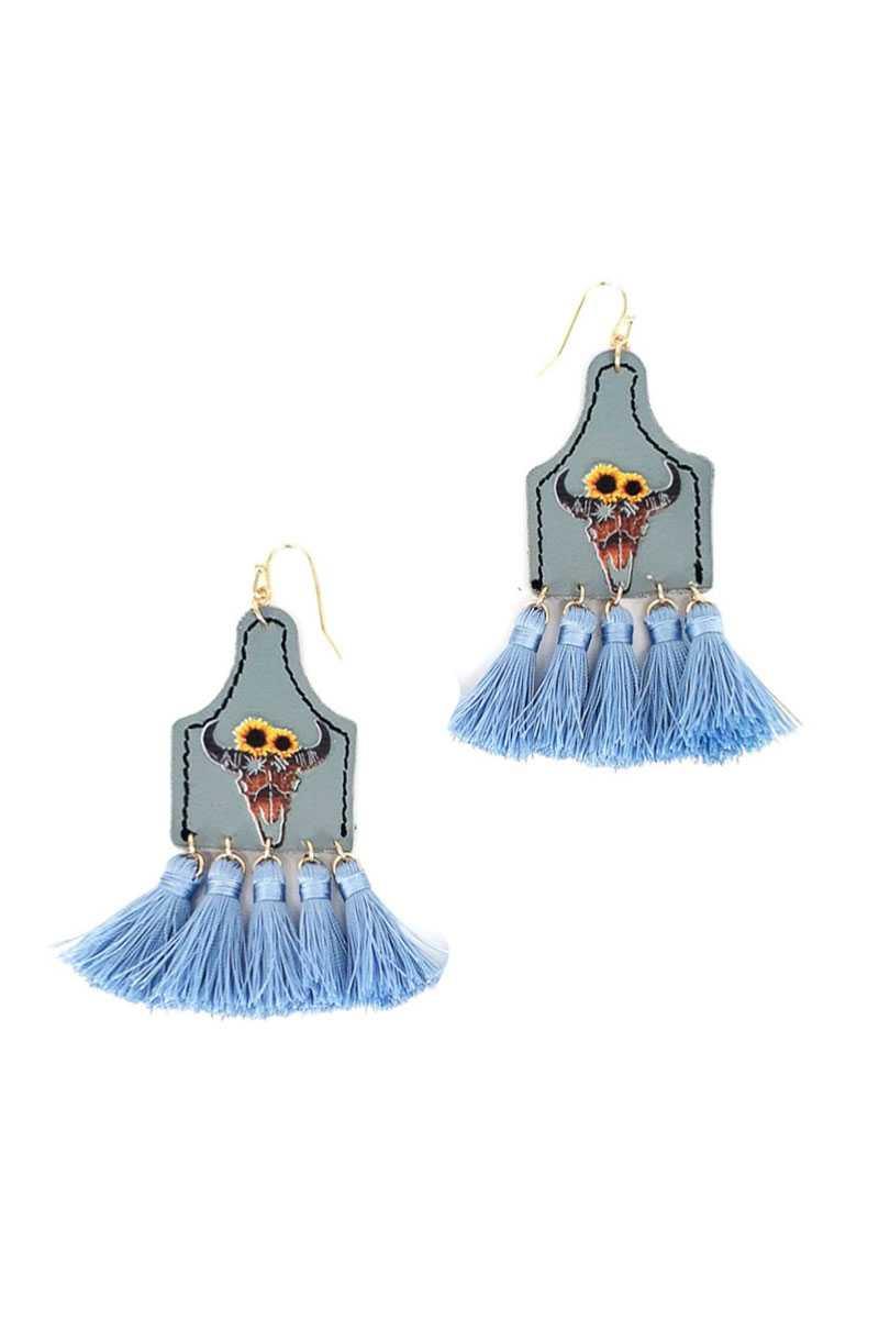 Stylish Western Cow Skull And Tassel Drop Earring | Mixtshop LLC