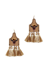 Stylish Western Cow Skull And Tassel Drop Earring | Mixtshop LLC
