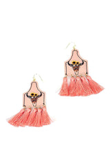 Stylish Western Cow Skull And Tassel Drop Earring | Mixtshop LLC