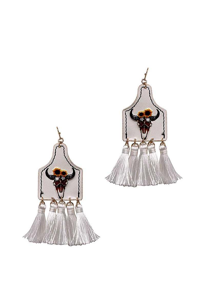 Stylish Western Cow Skull And Tassel Drop Earring | Mixtshop LLC
