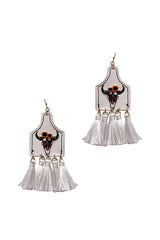 Stylish Western Cow Skull And Tassel Drop Earring | Mixtshop LLC