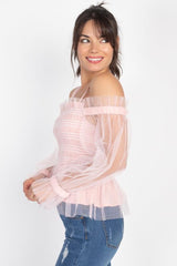 Sheer Mesh Open Shoulder Top | Mixtshop LLC