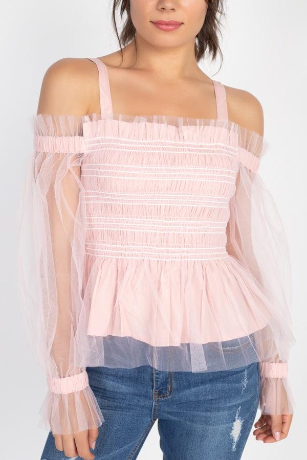 Sheer Mesh Open Shoulder Top | Mixtshop LLC