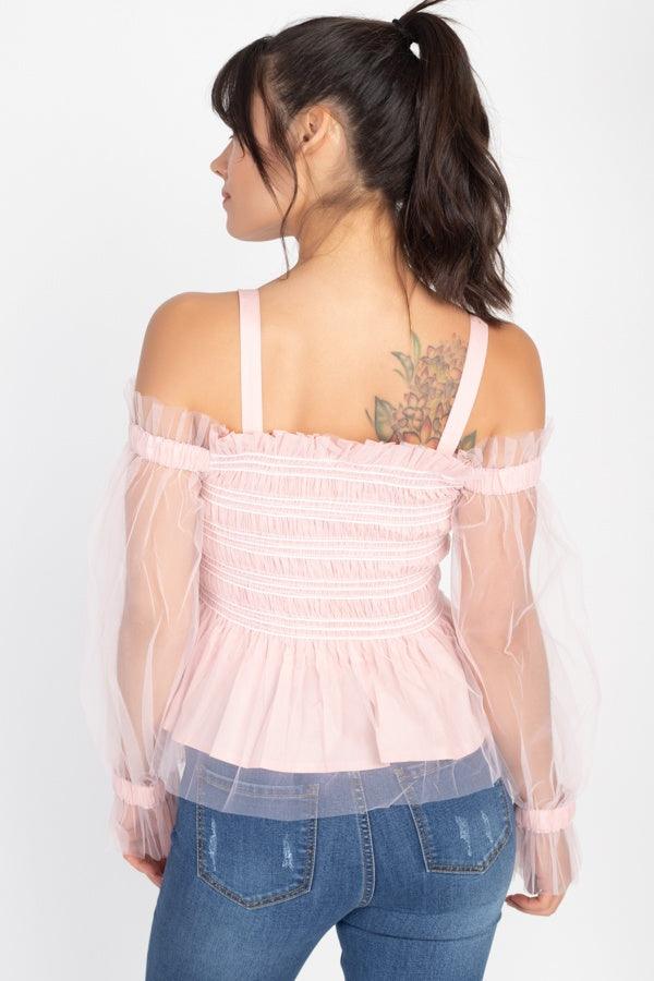 Sheer Mesh Open Shoulder Top | Mixtshop LLC