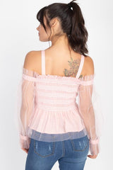 Sheer Mesh Open Shoulder Top | Mixtshop LLC