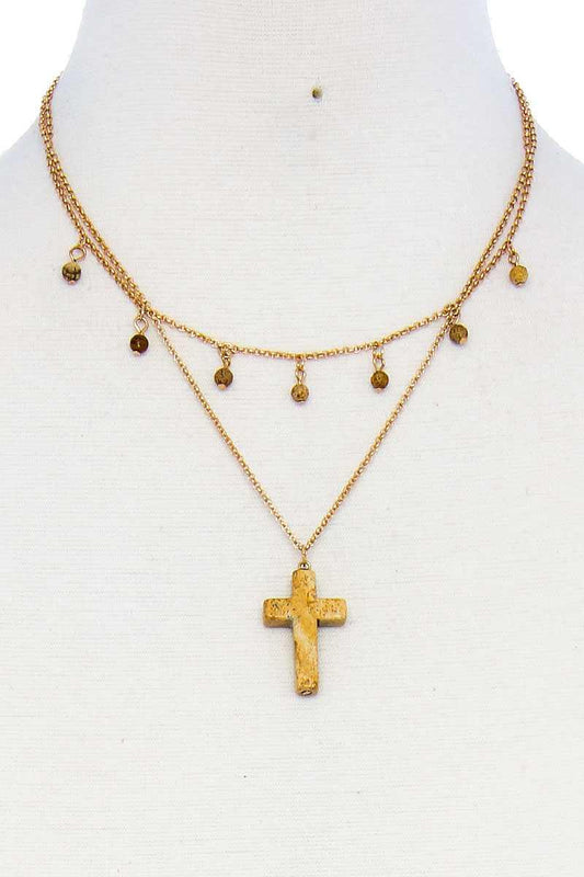 Double Layered Cross Pendant Chain Necklace | Mixtshop LLC