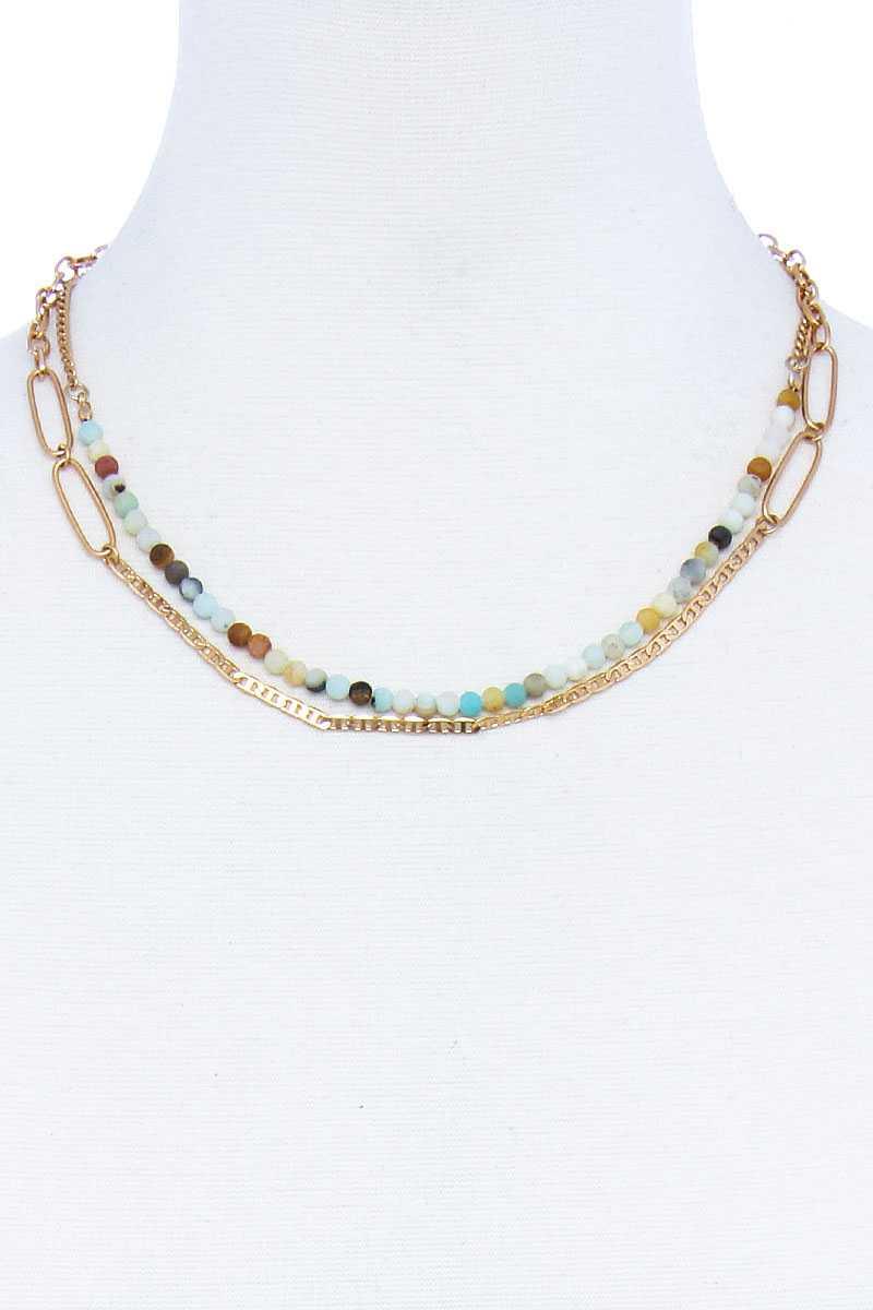 Double Layer Beaded And Chain Necklace | Mixtshop LLC