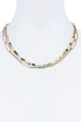 Double Layer Beaded And Chain Necklace | Mixtshop LLC